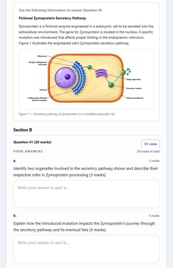 Biology practice exam on the student screen