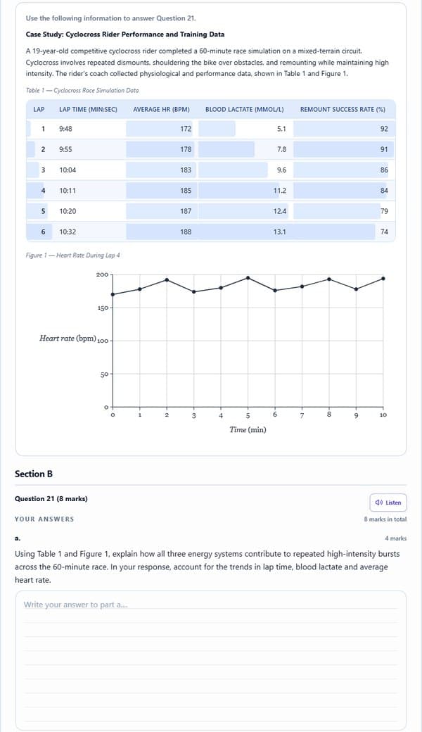 Physical Education practice exam on the student screen