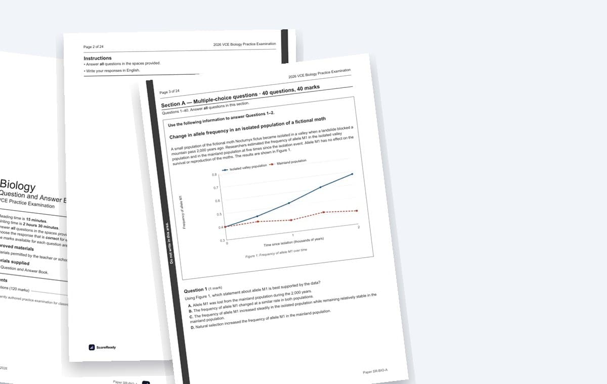 Printed ScoreReady practice exam pages